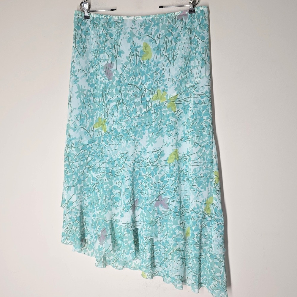 Lane Bryant Chiffon Asymmetrical Ruffle Hem Midi Skirt Floral Womens 14/16 Fairy